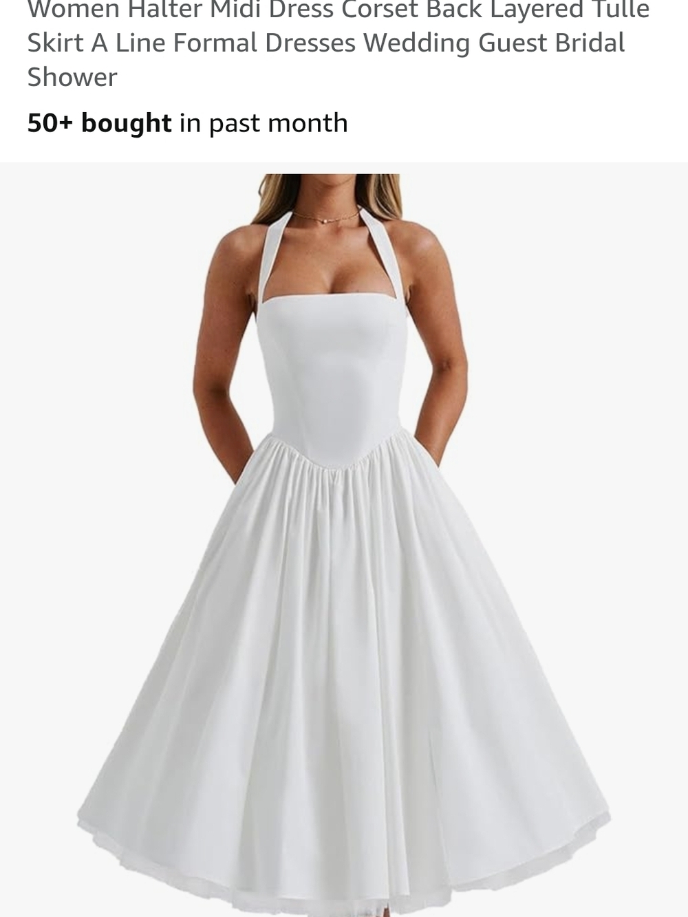Halter Midi Dress with Corset Back in White